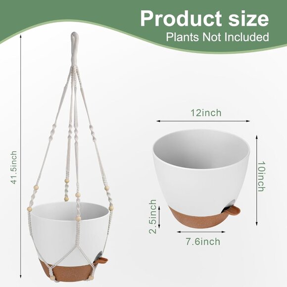 41.5 Inch Macrame Plant Hanger Indoor Outdoor with 12 Inch Flower Pot, Hanging P - Picture 3 of 7